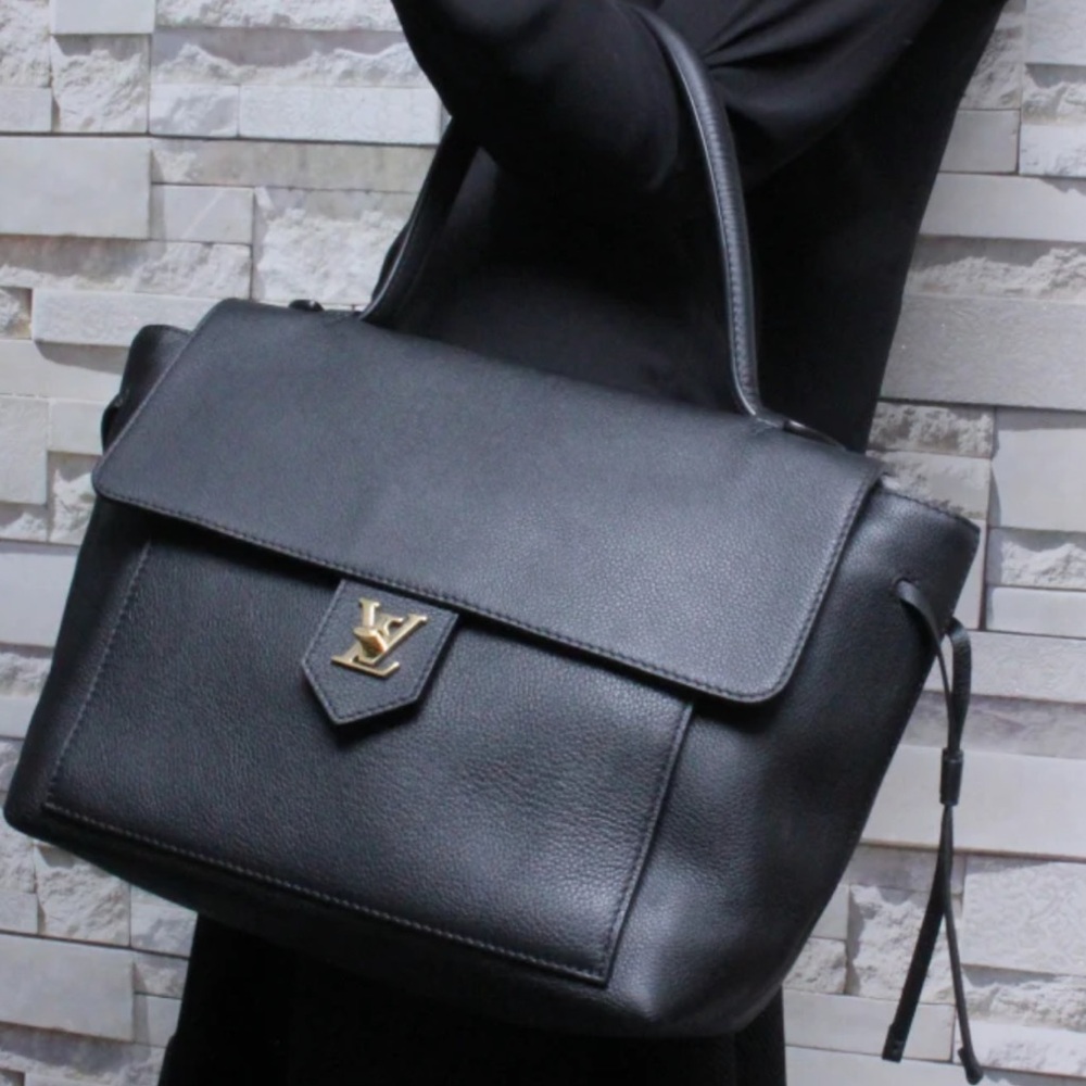 Louis Vuitton Black Calfskin Shoulder Tote with Gold Hardware